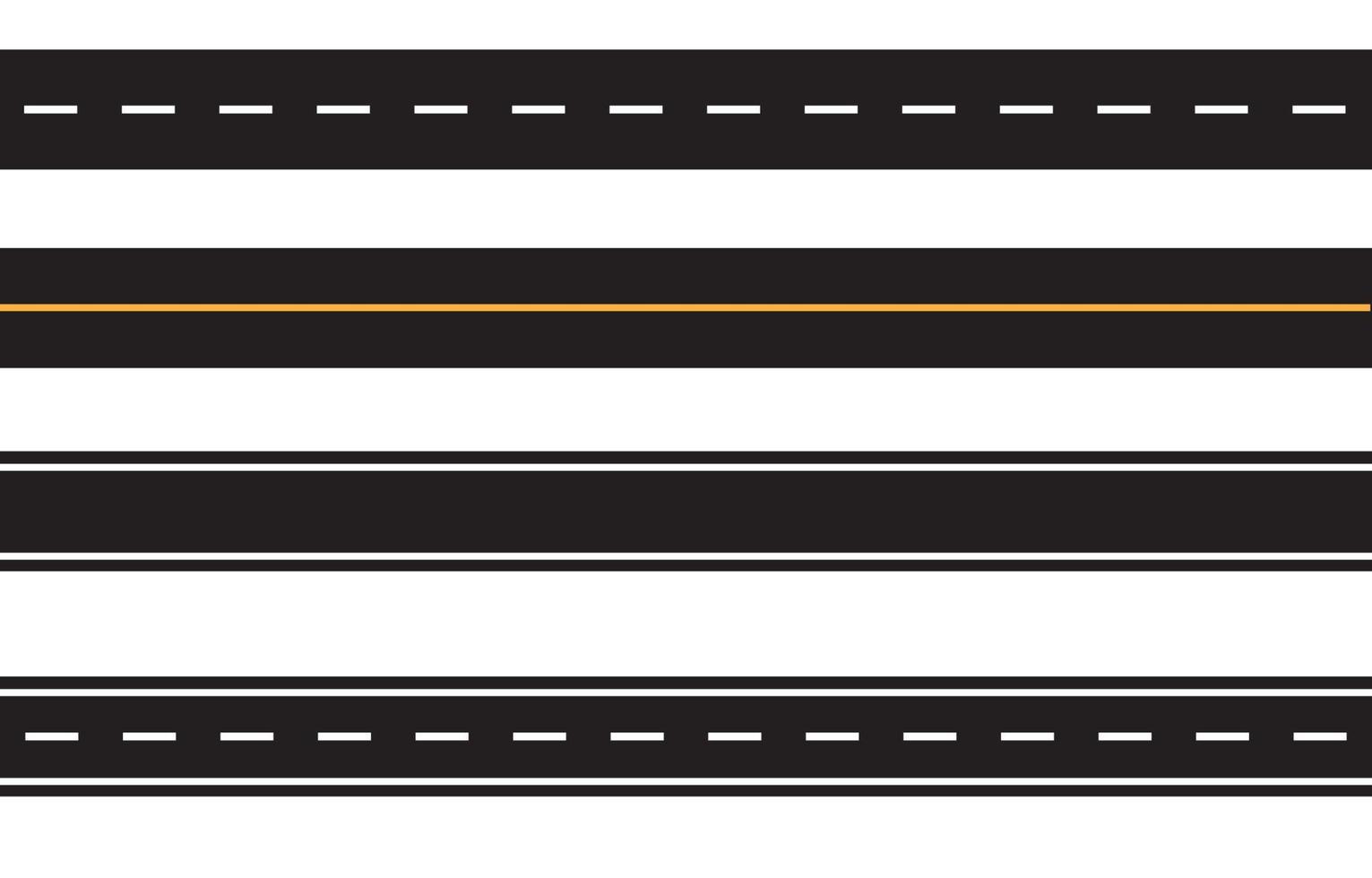 Horizontal straight roads with dashed lines, highways, street for transportation. Vector illustration cartoon flat icon.