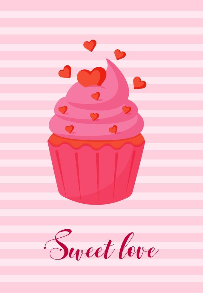valentine's day greeting card with cupcake and coffee vector
