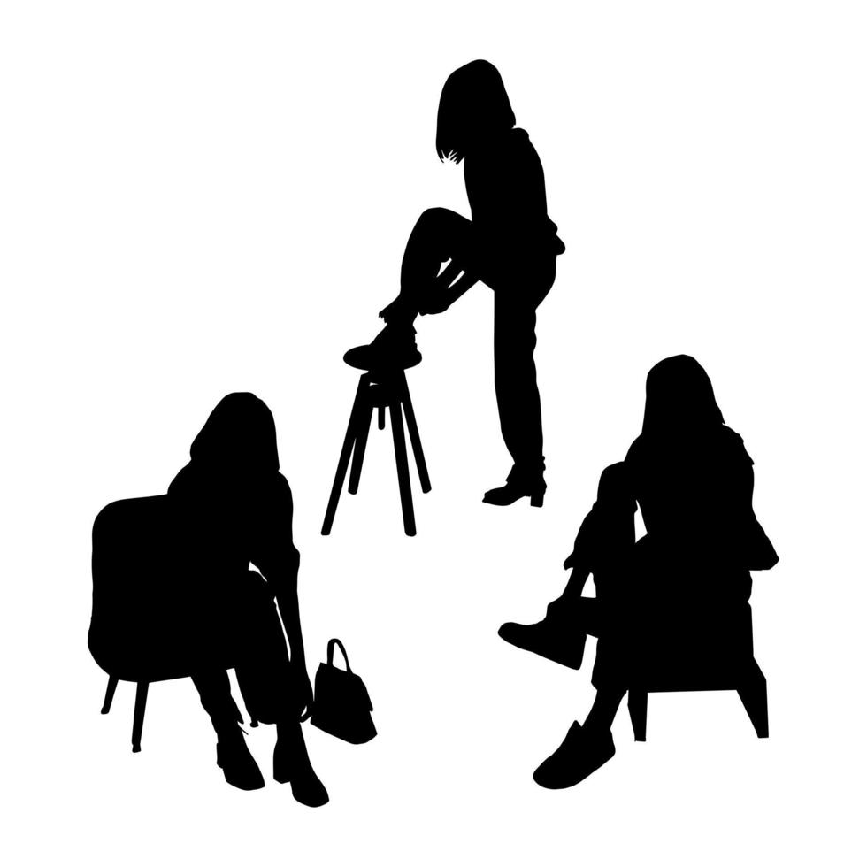 A set of posing girls models in silhouette style for printing on T-shirts, bags, pillows, laser cutting. Vector clipart.