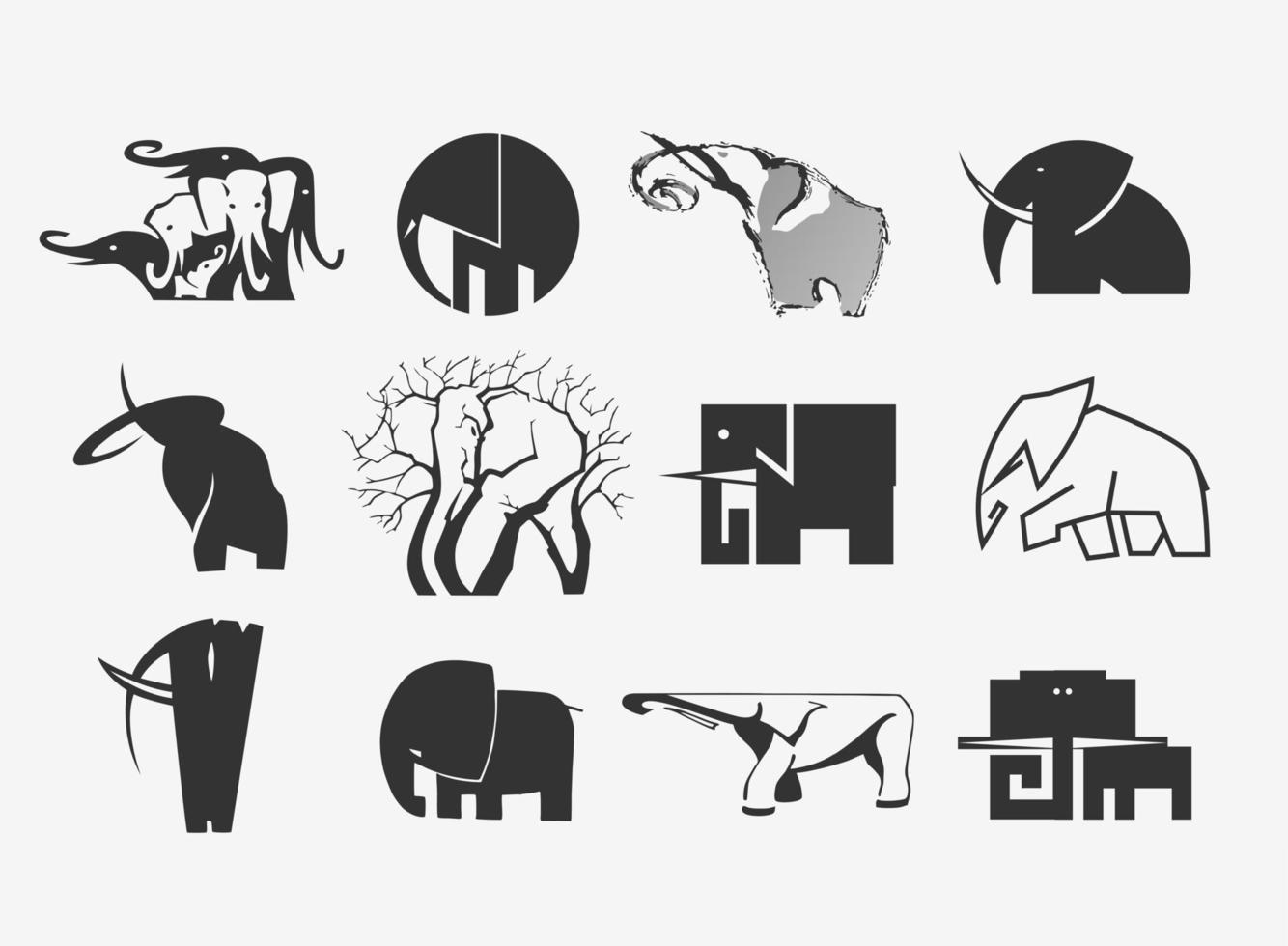 stock vector illustration set of elephant icons.