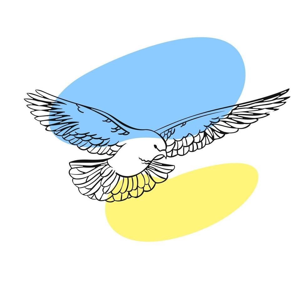 Peace dove with Ukrainian flag colors in lineart style for print and design.Vector illustration. vector