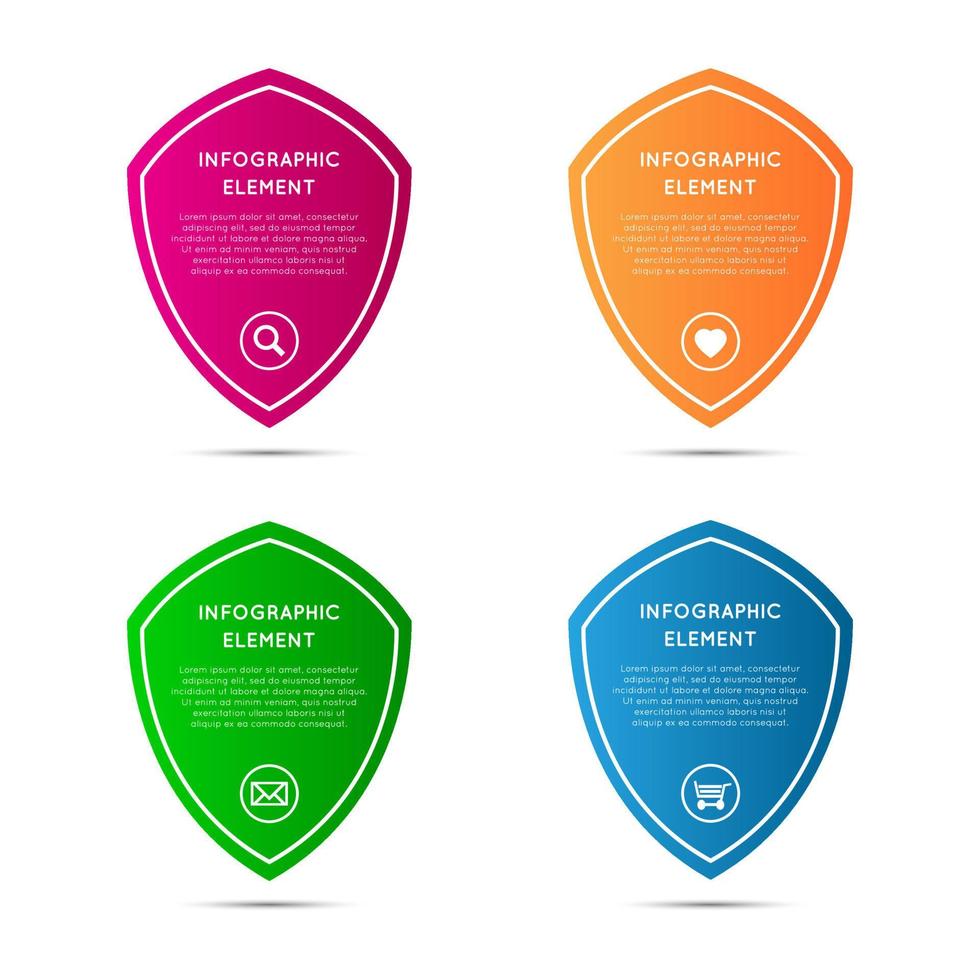 Set of simple pointers in the shape of a shield, vector elements for your infographic