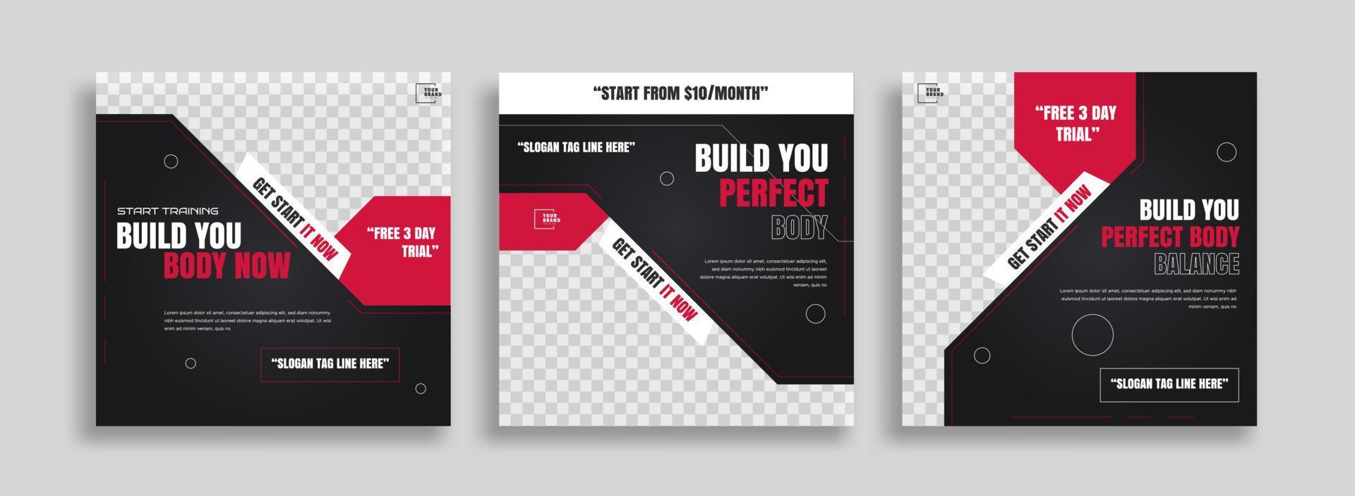 posts on social media vector illustration. Stylish graphics templates posts. dynamic abstractions typography photo. modern art paint and brush stains, fitness subjects gym. design frame post Template