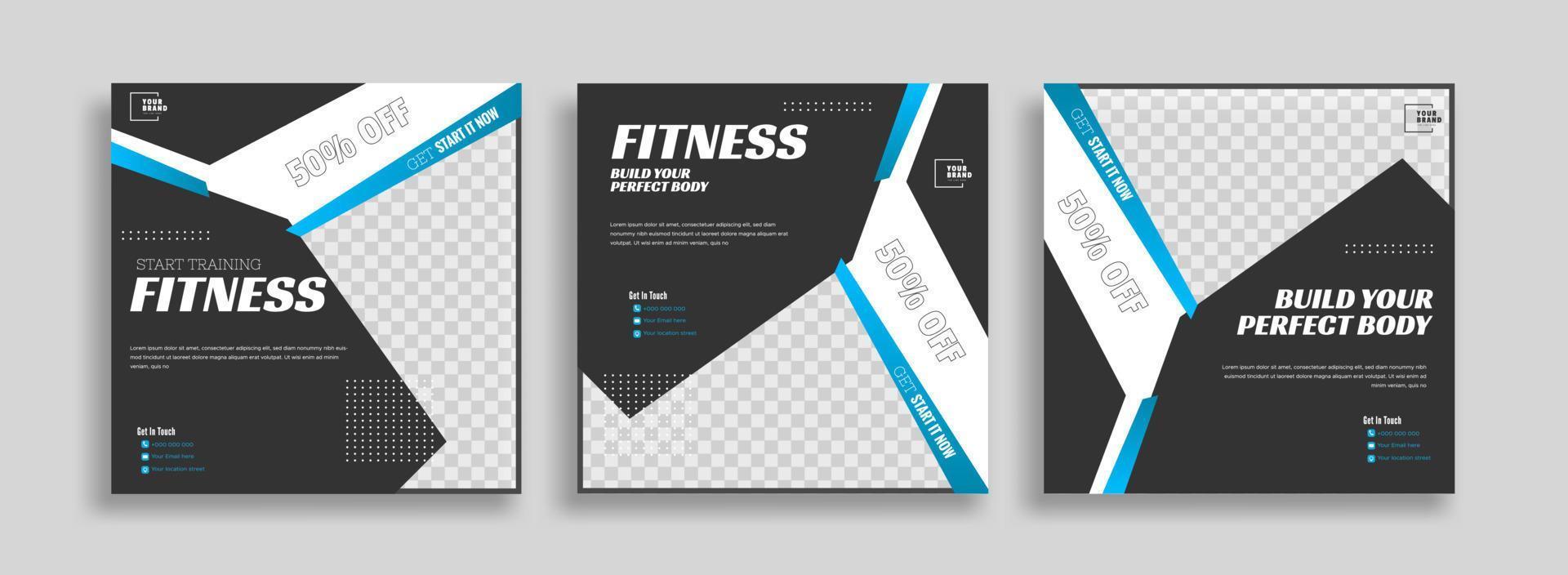 posts on social media vector illustration. Stylish graphics templates posts. dynamic abstractions typography photo. modern art paint and brush stains, fitness subjects gym. design frame post Template