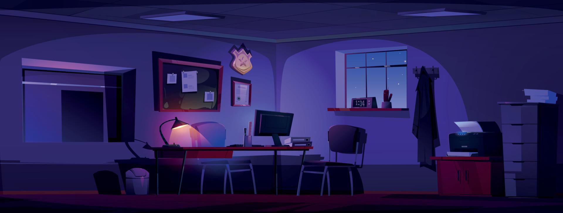 Police department office interior at night vector