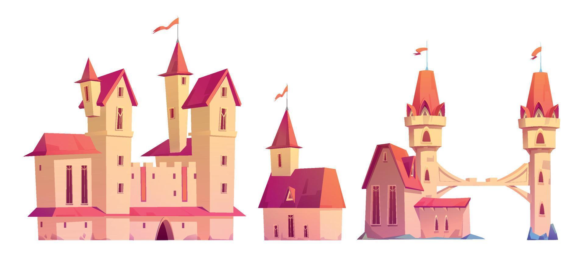 conjunto de edificios de la ciudad medieval aislado en blanco vector