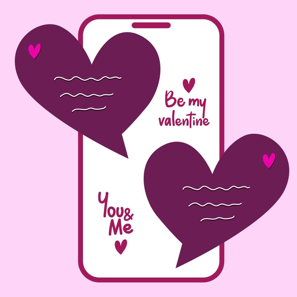 Love chat on mobile phone for Valentines Day. Romantic conversation in speech bubble. You and me. Be my Valentine vector