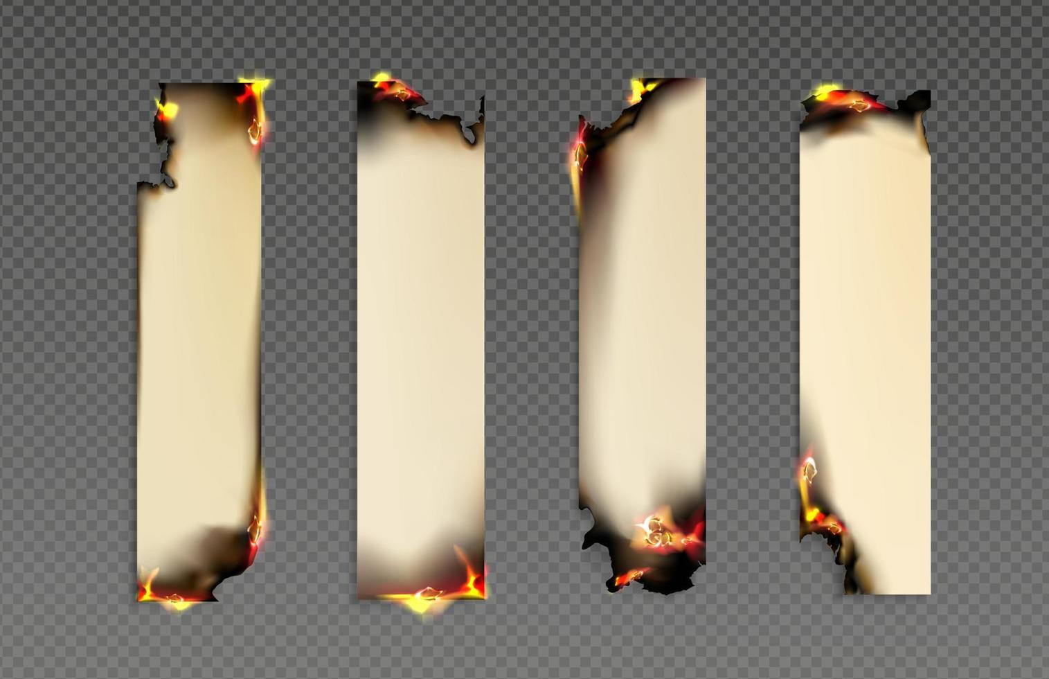 Burning paper png set isolated on transparent vector