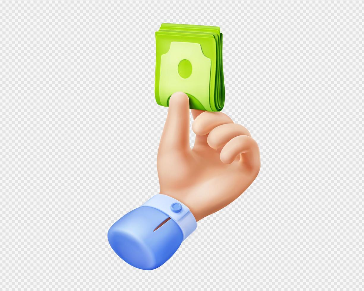 3D hand holding paper money png icon vector