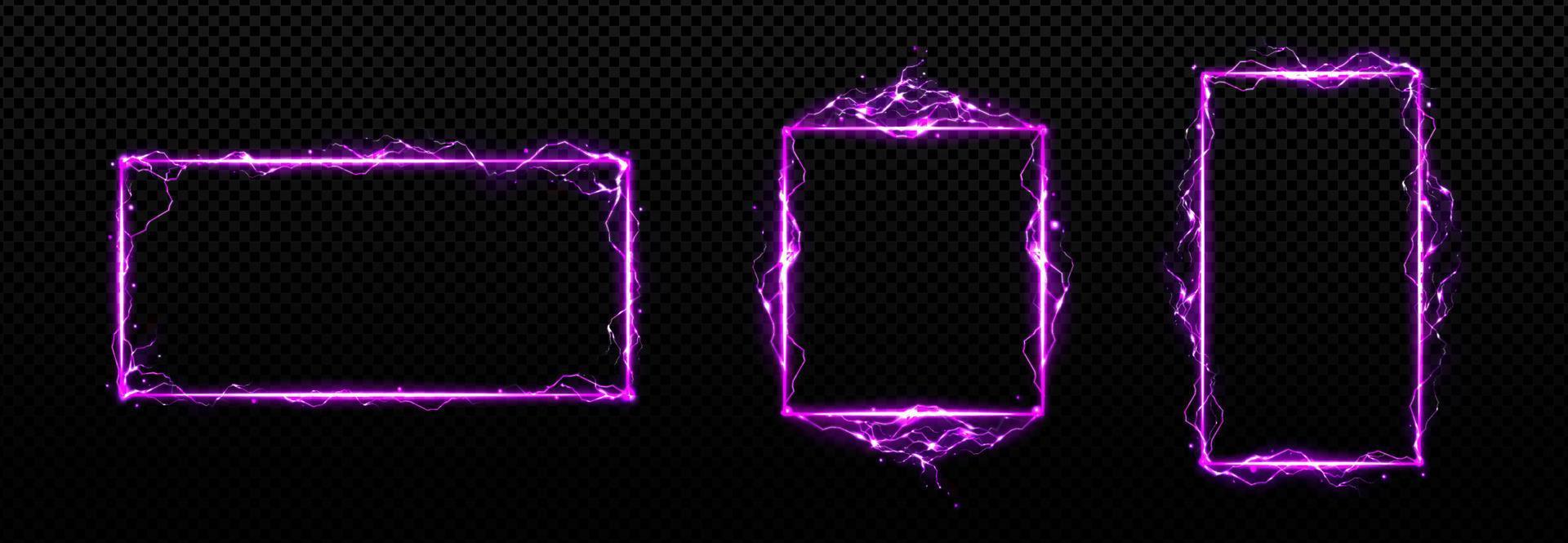 Set of purple rectangular lightning frames vector