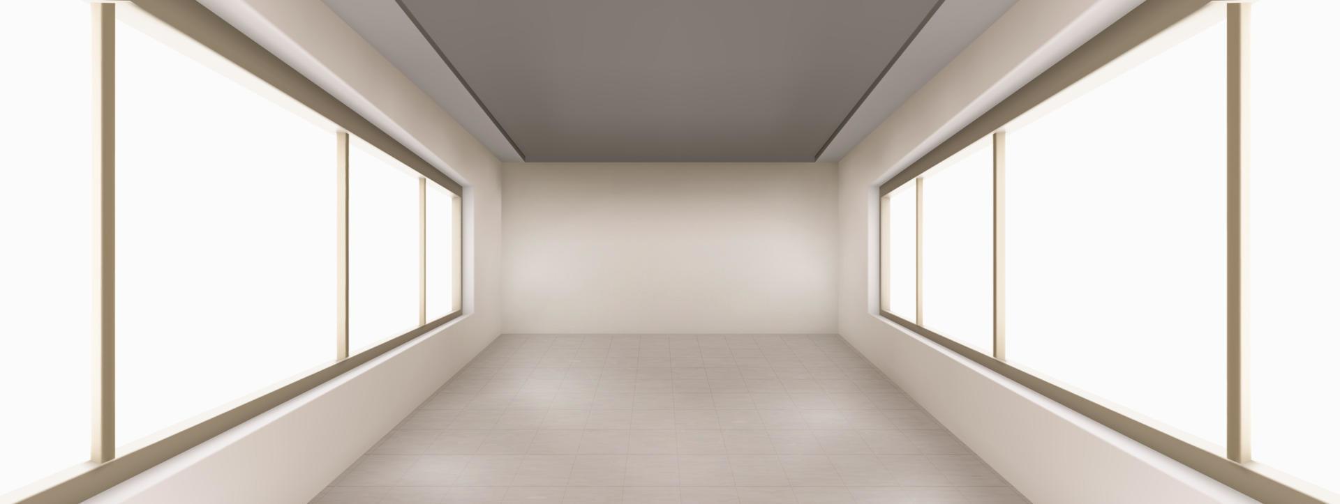 Corridor with large windows and white walls, hall vector