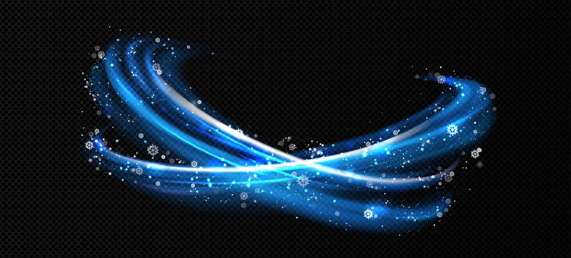 Abstract neon blue curve with snowflakes vector