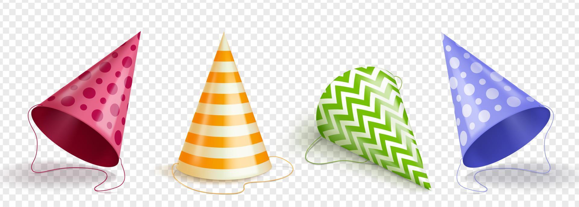 Realistic set of party hats png on transparent vector
