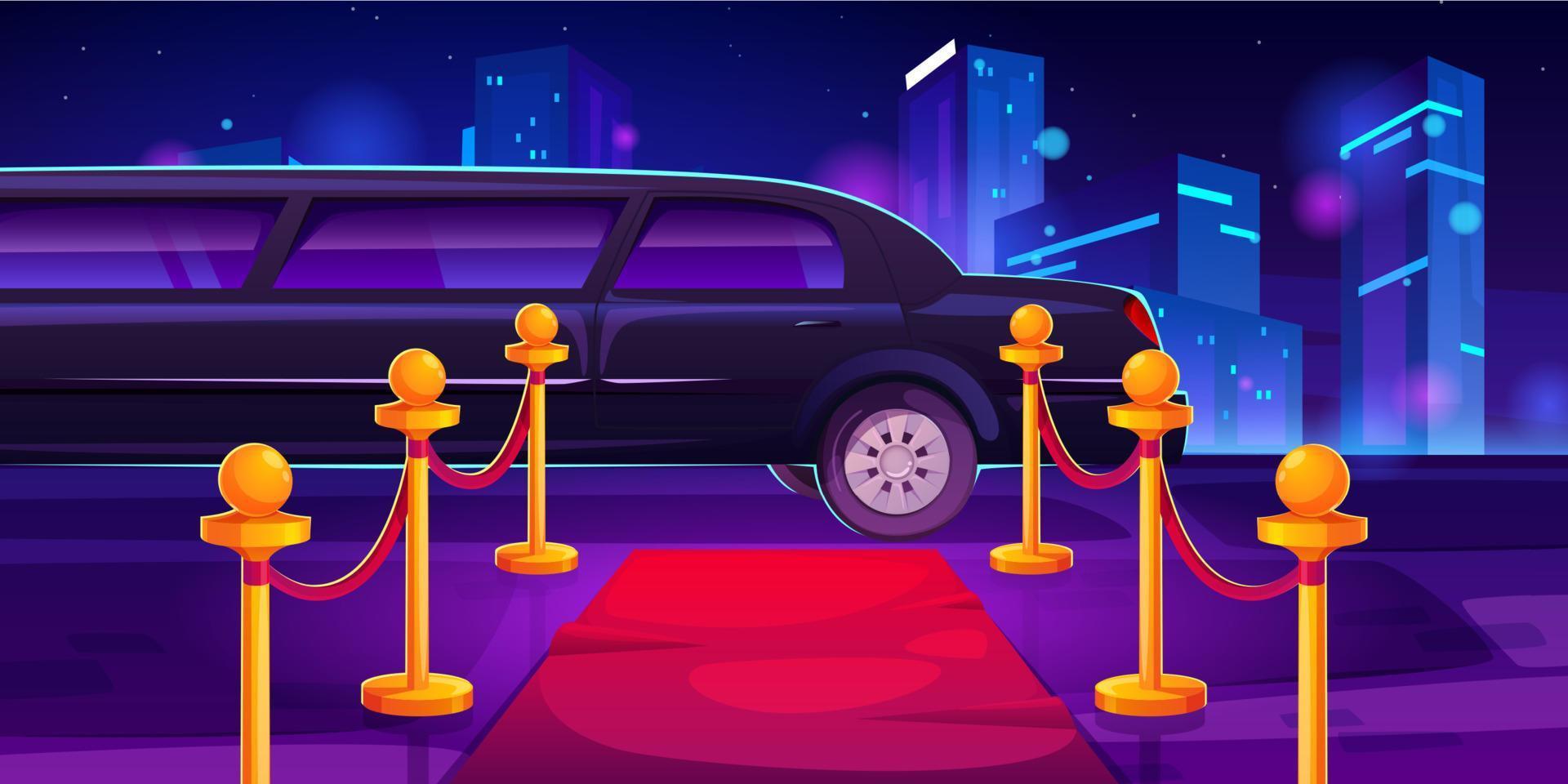 Luxury black limousine near empty red carpet vector