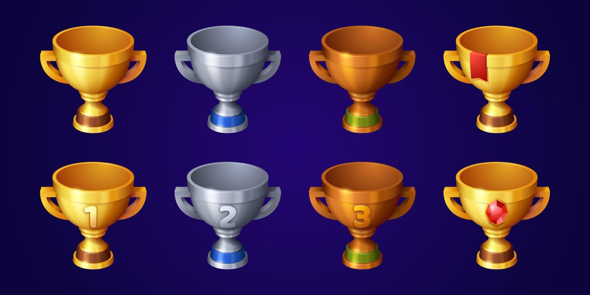 Collection of gold, silver and bronze winner cups vector