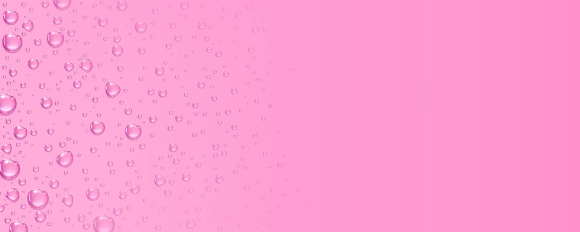 Pink background with pure clear water drops vector