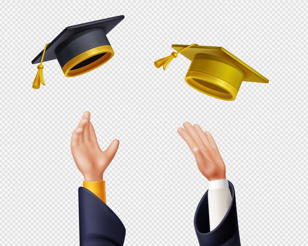 Students throw up graduation caps in air vector