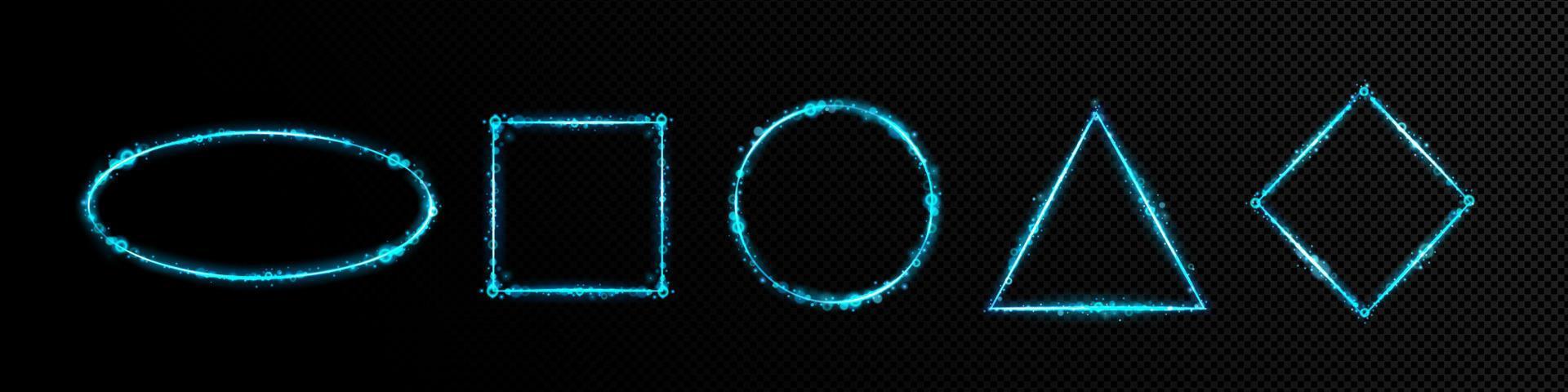 Set of luminous blue neon frames png vector
