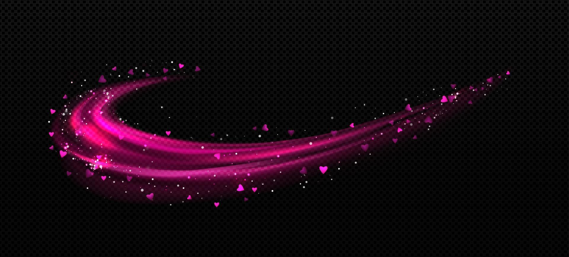 Light effect curve bright twinkle line with hearts vector