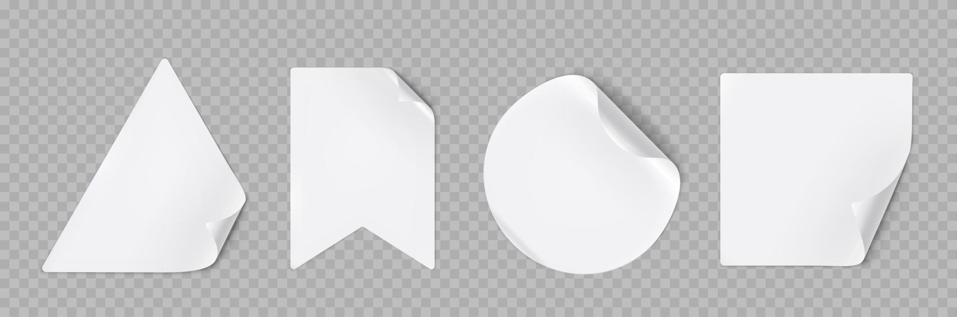 Set of white stickers with peel off corners png vector