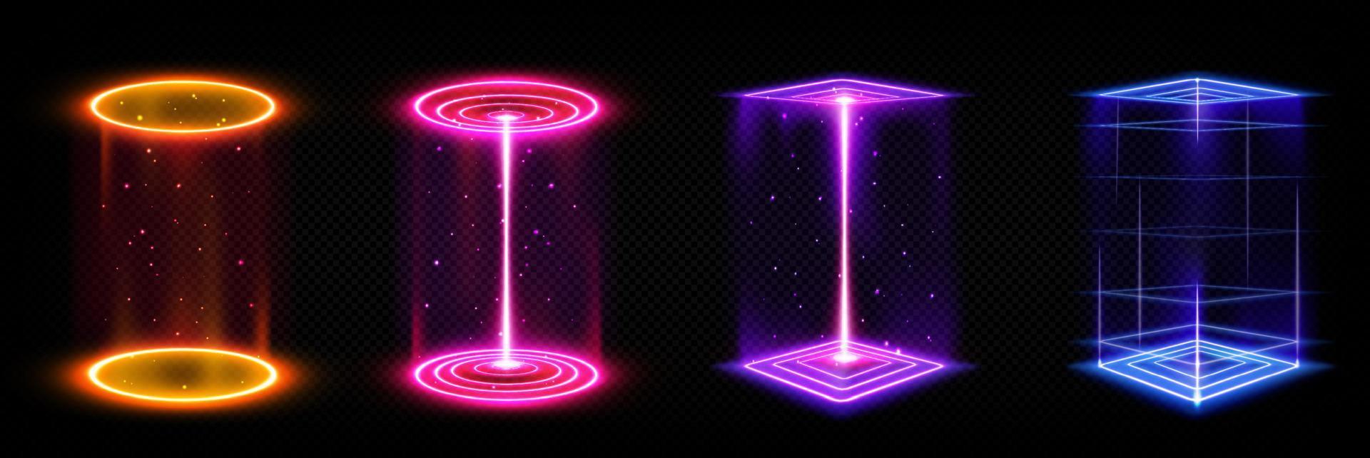 Set of futuristic neon portals on transparent vector