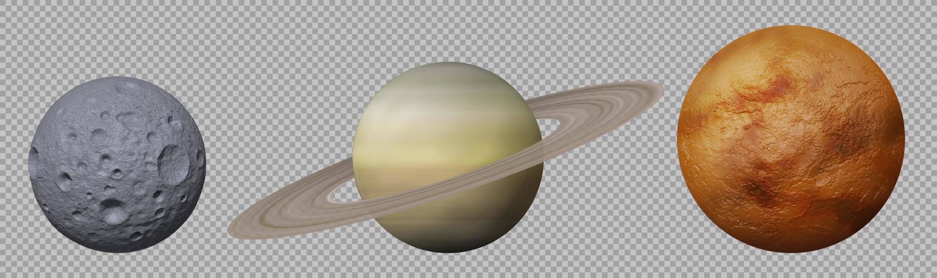Solar system planets, 3d Saturn, Venus and Moon vector