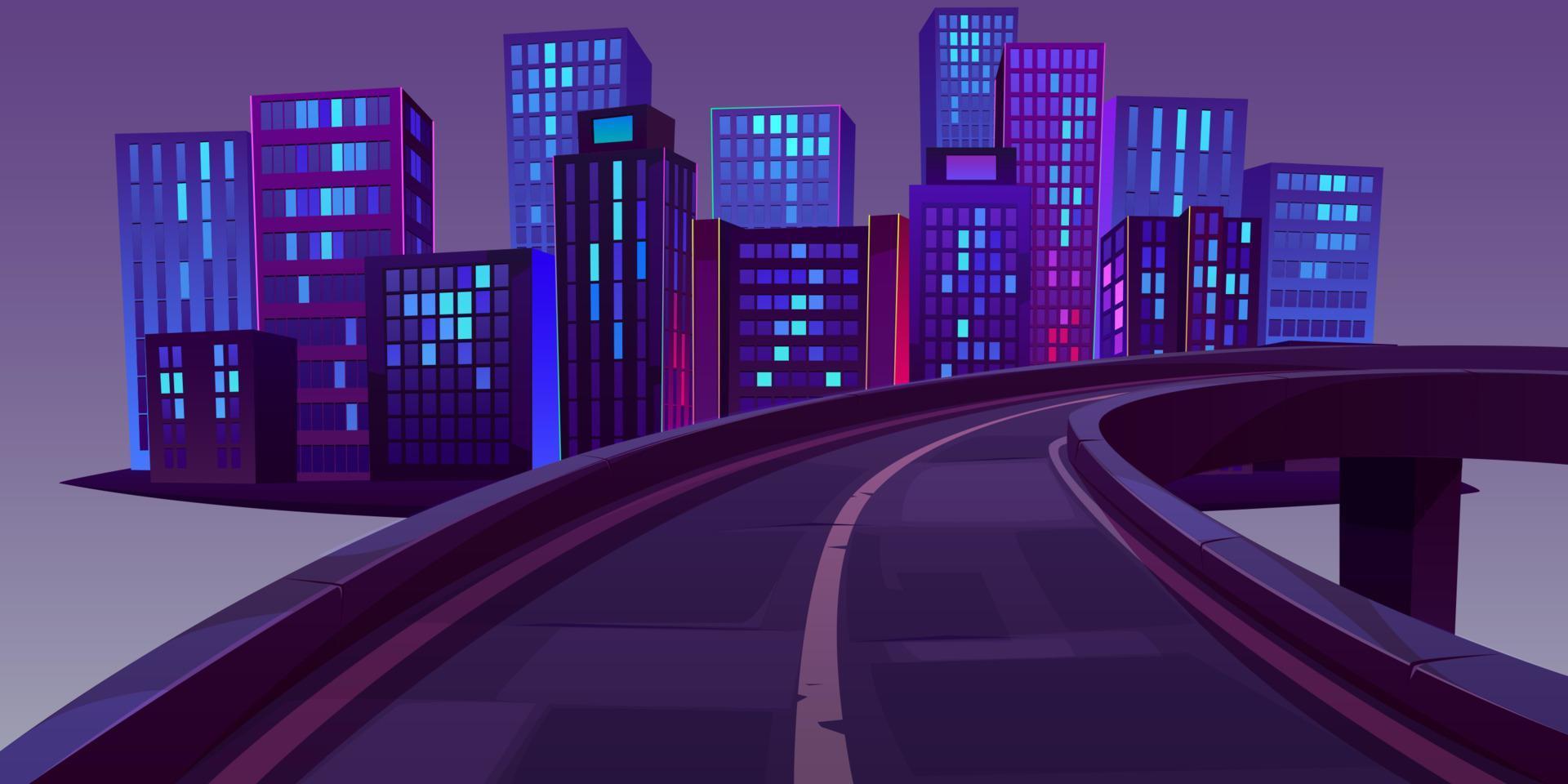 paisaje urbano nocturno y paso elevado o puente de autopista vector