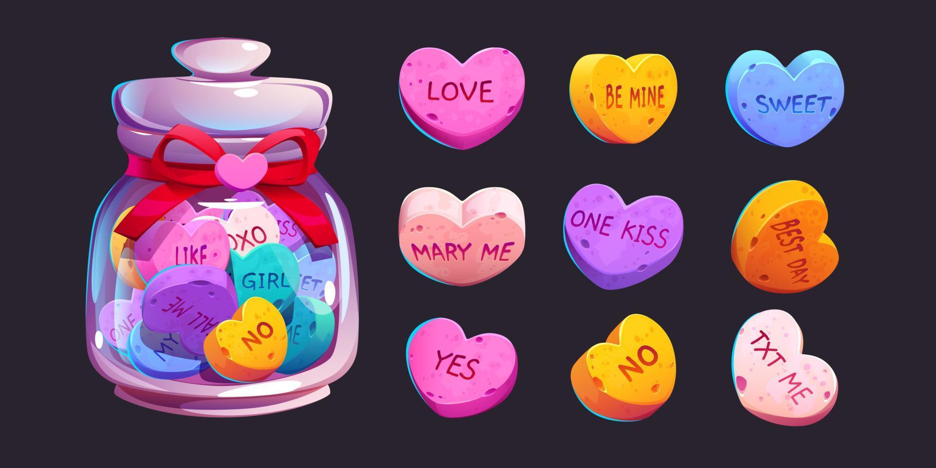 Glass jar with colorful hearts set vector