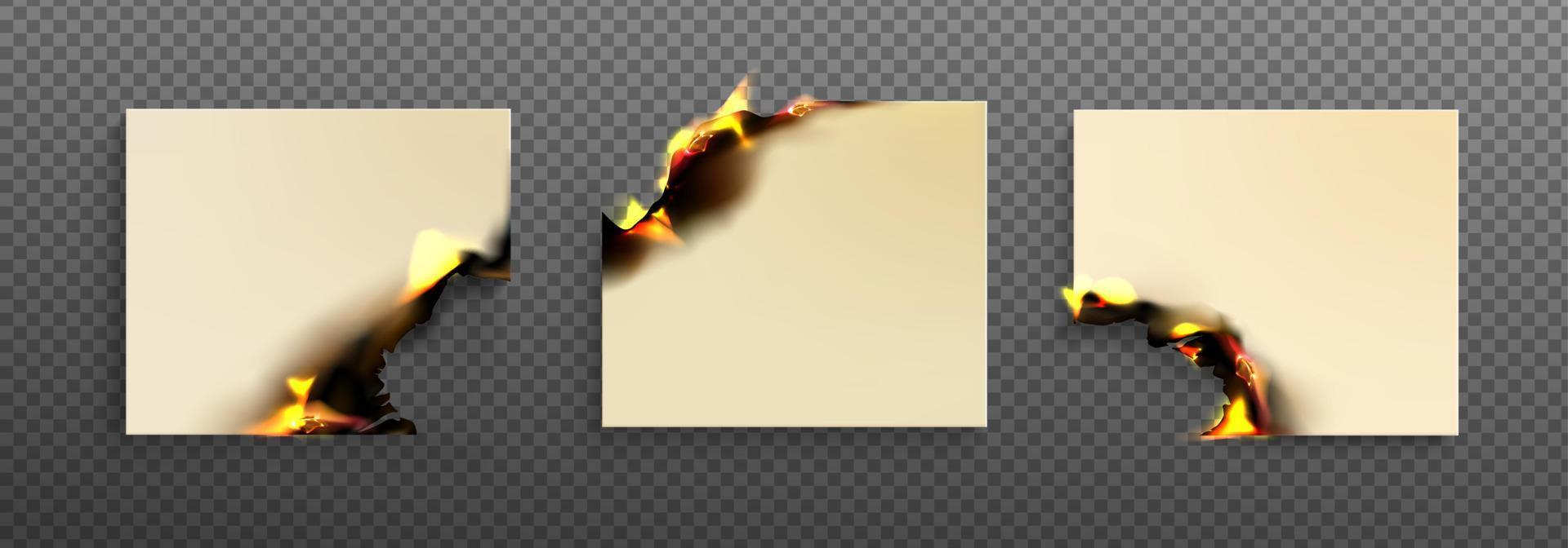 Square paper notes with burning angles, vector