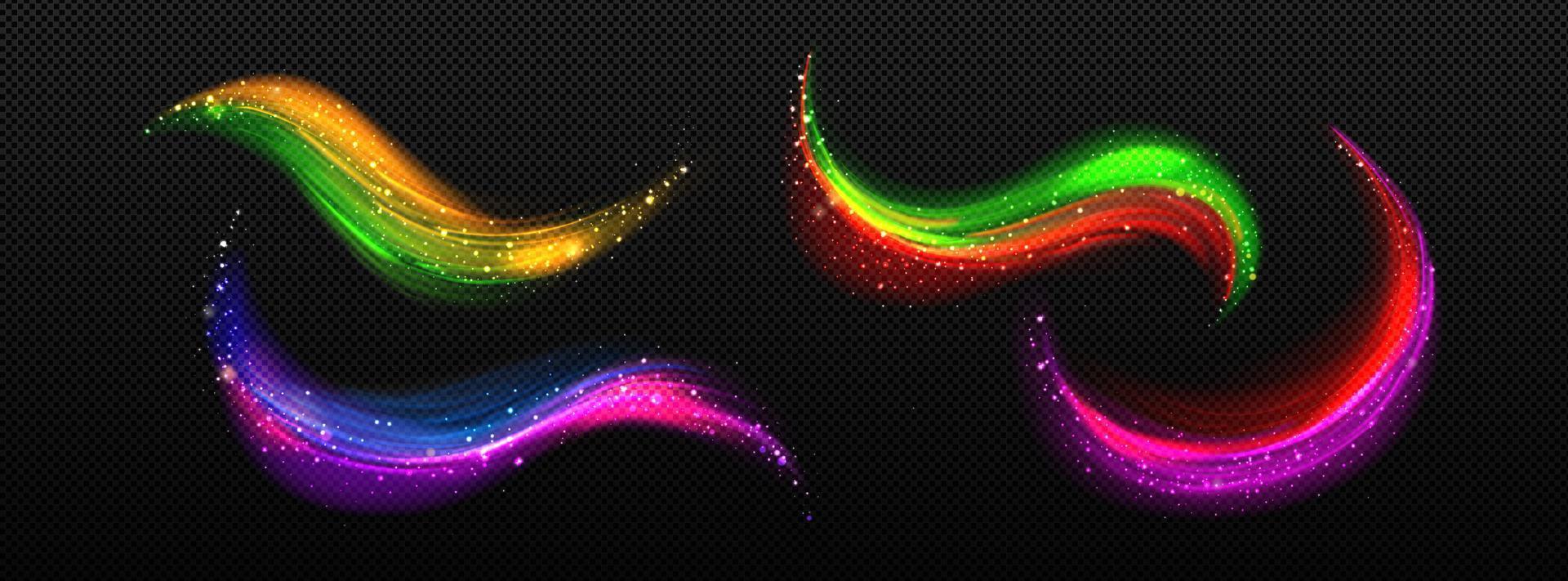 Colorful light trails with sparkles vector