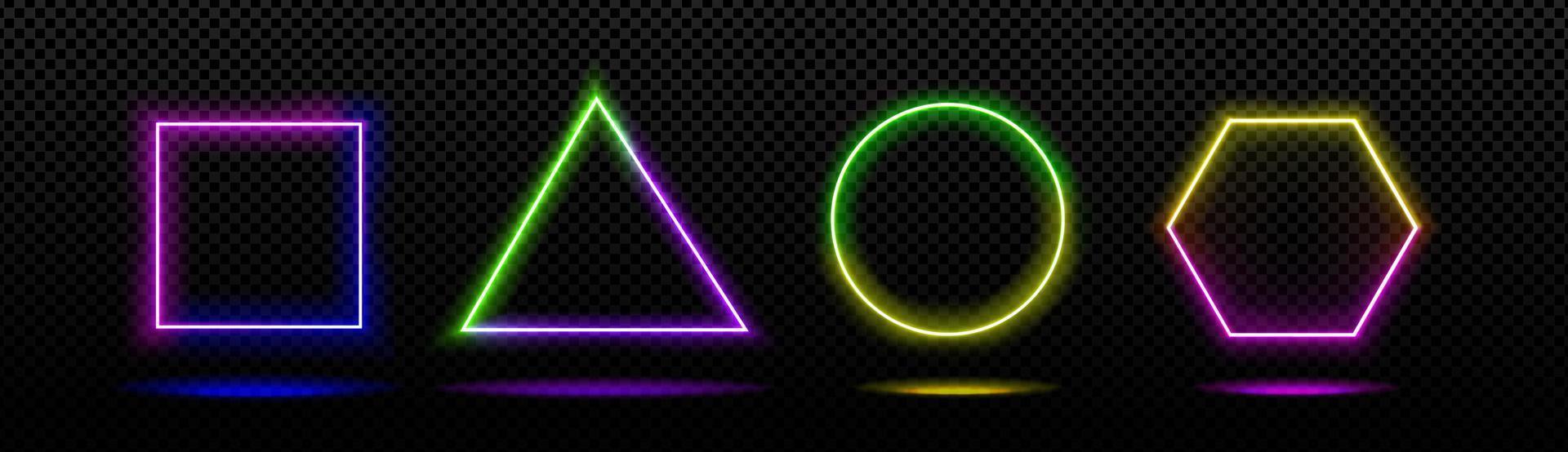 Neon geometric figures png set on background vector