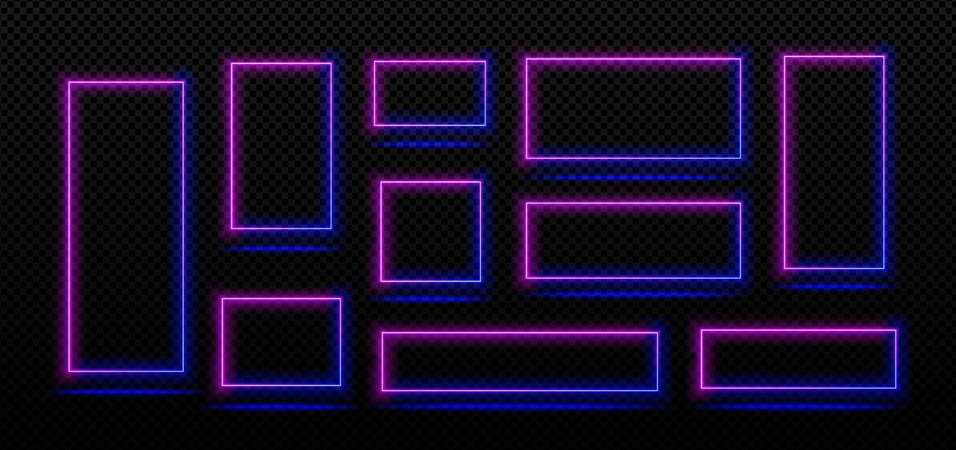 Rectangle neon light frames, blue and pink borders vector