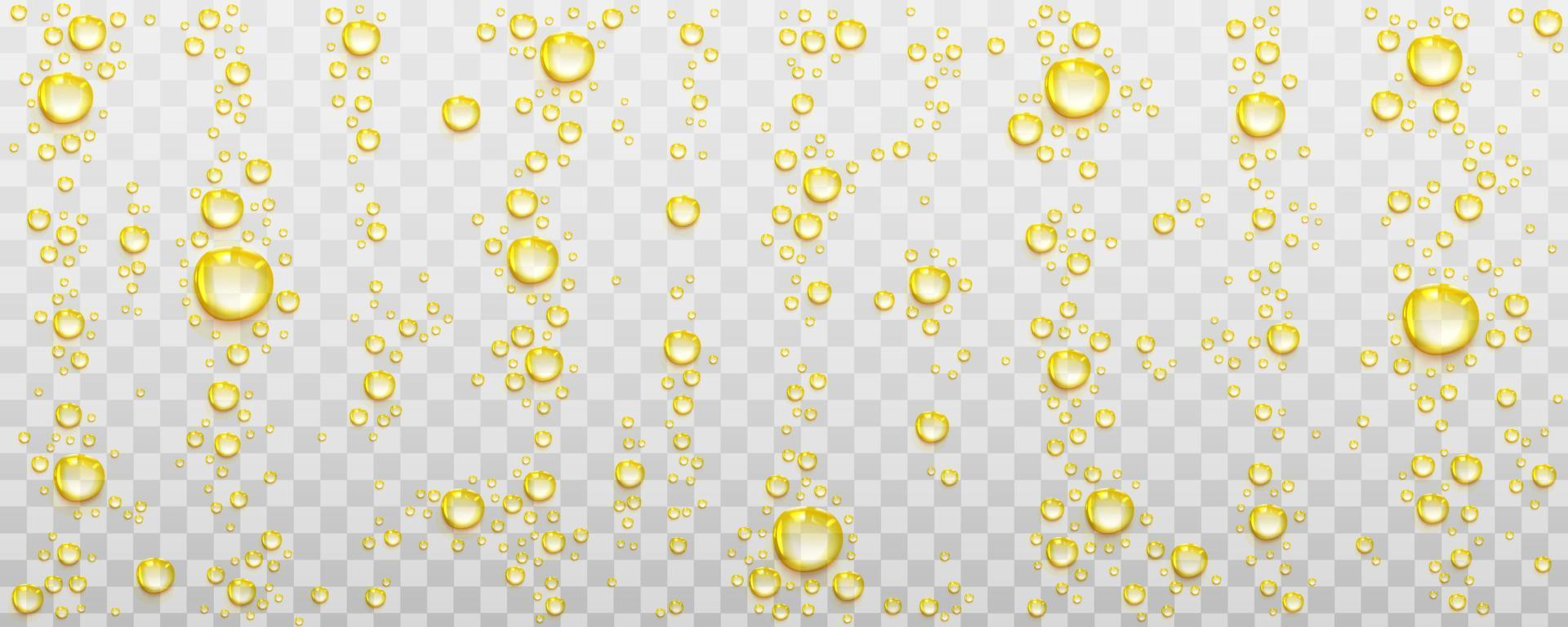 Yellow fizz air bubbles, champagne, soda drink vector