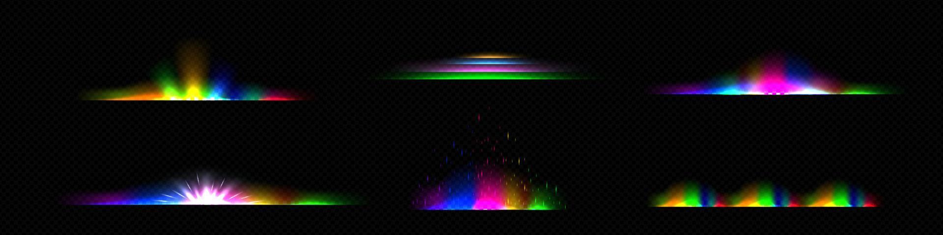 Light dividers, rainbow sunshine, glow effect line vector