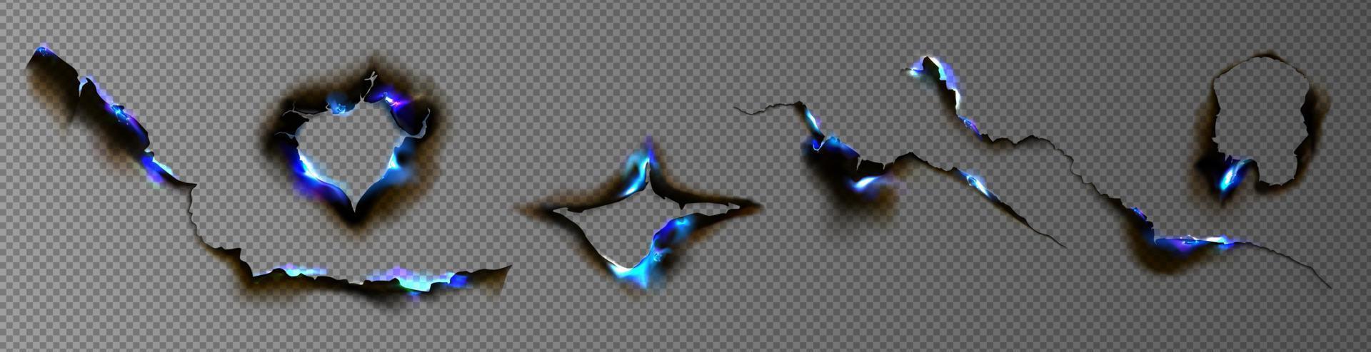 Burnt edges and holes in paper with blue fire vector