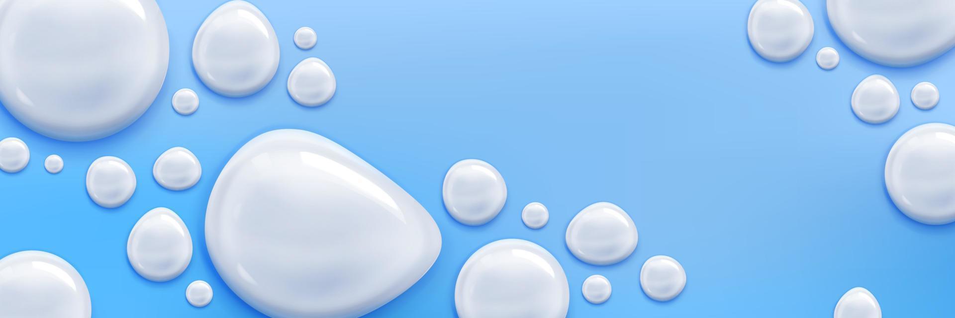 Cream or milk drops on blue background, cosmetics vector