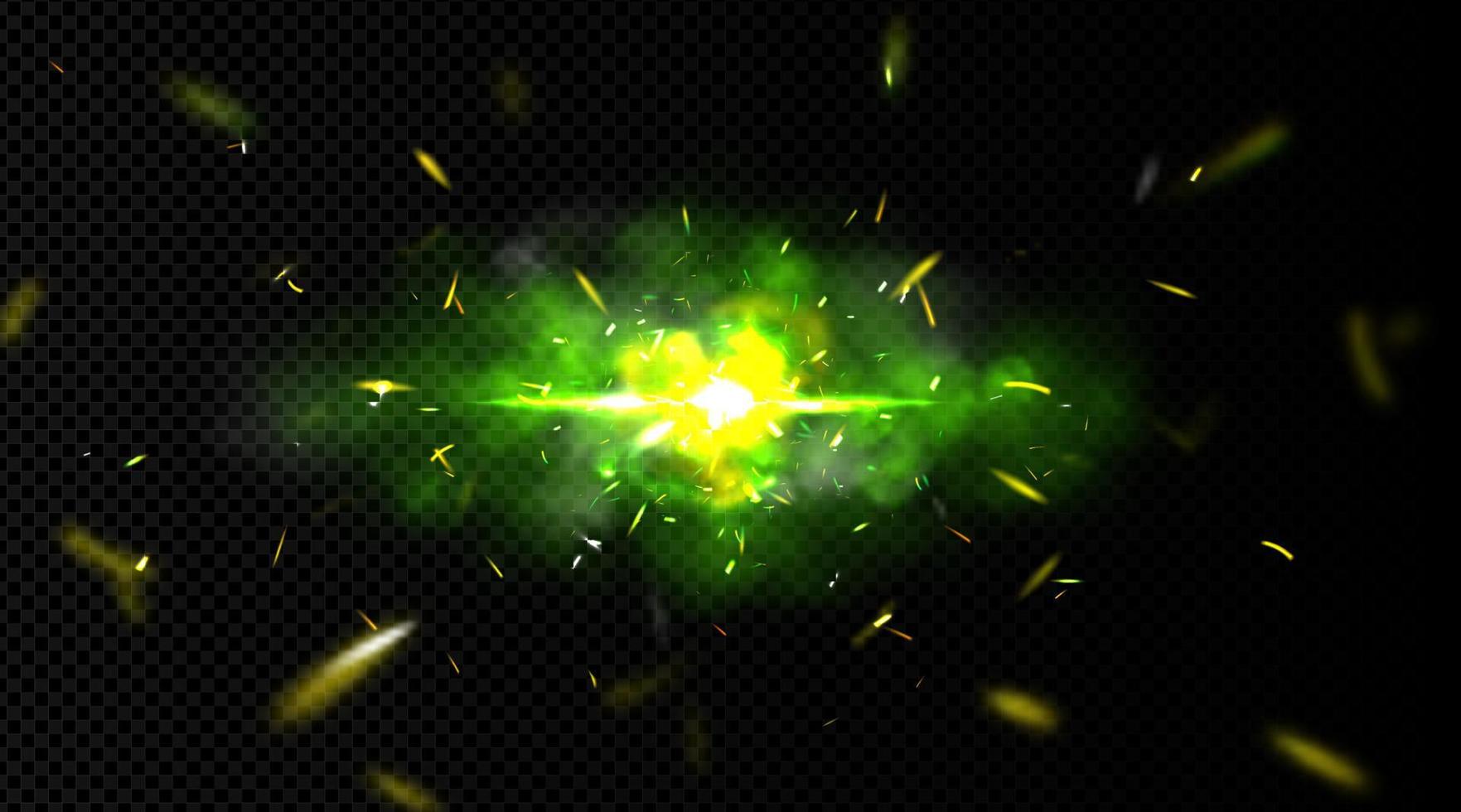 Explosion effect with sparks green light and smoke vector