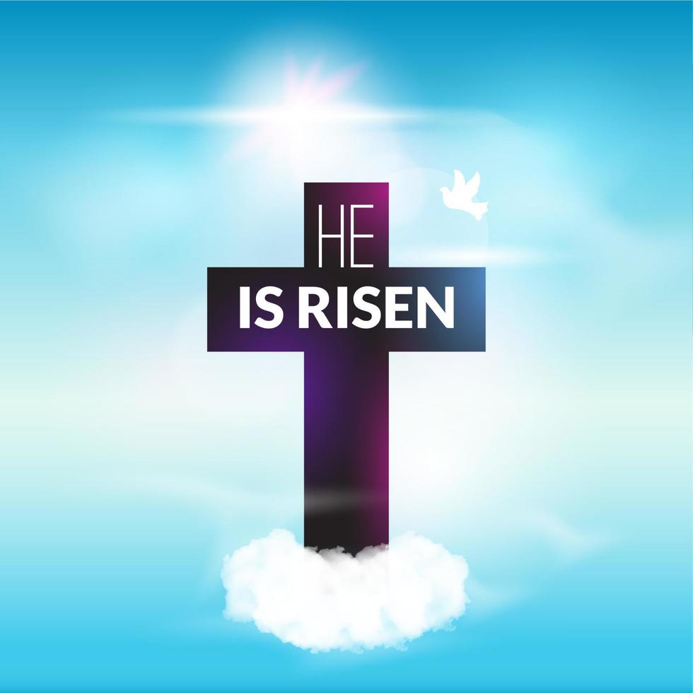 Easter christian celebration He is risen cross sky vector background