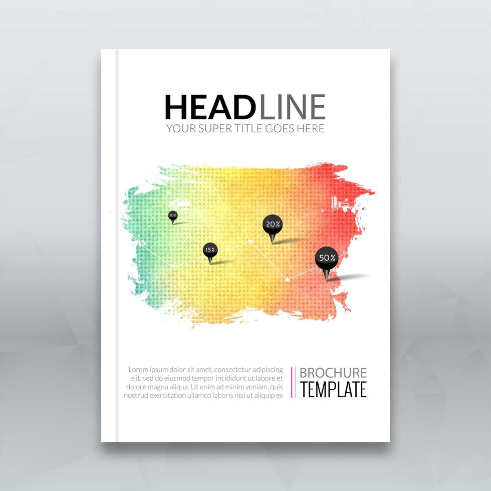 Colorful Business background watercolor stain design. Cover Brochure Magazine flyer report modern unusual template layout mockup infographic. Vector illustration