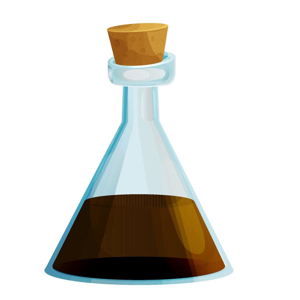 Soy sauce glass bottle in cartoon style isolated on white background. Vector illustration