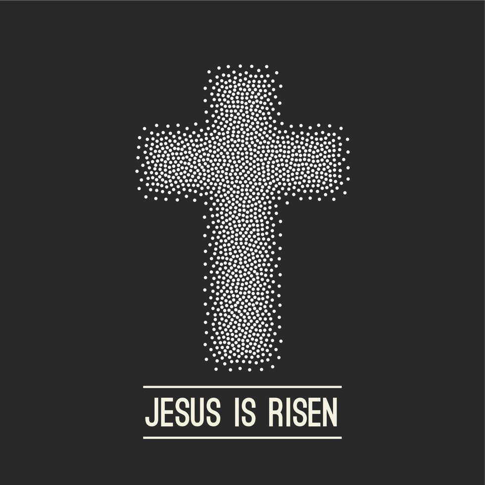 Easter background. He is risen. Halftone dots on dark Vector