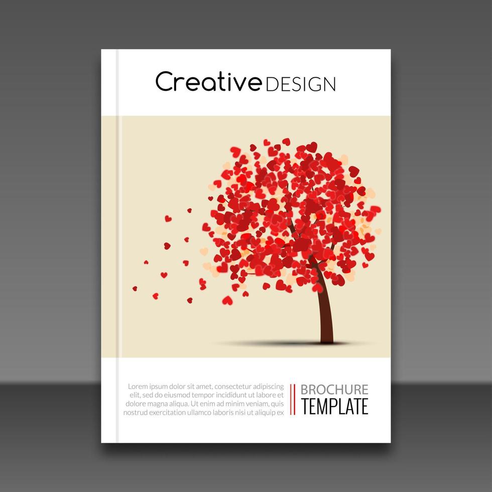 Cover report flyer colorful tree with hearts prospectus design background, cover flyer magazine, brochure book cover template layout, vector illustration