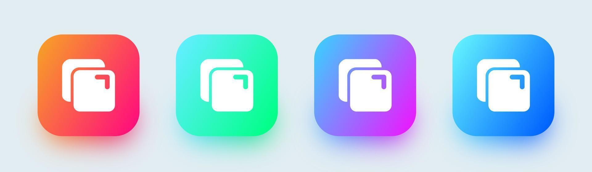 Copy solid icon in square gradient colors. Duplicate signs vector illustration.