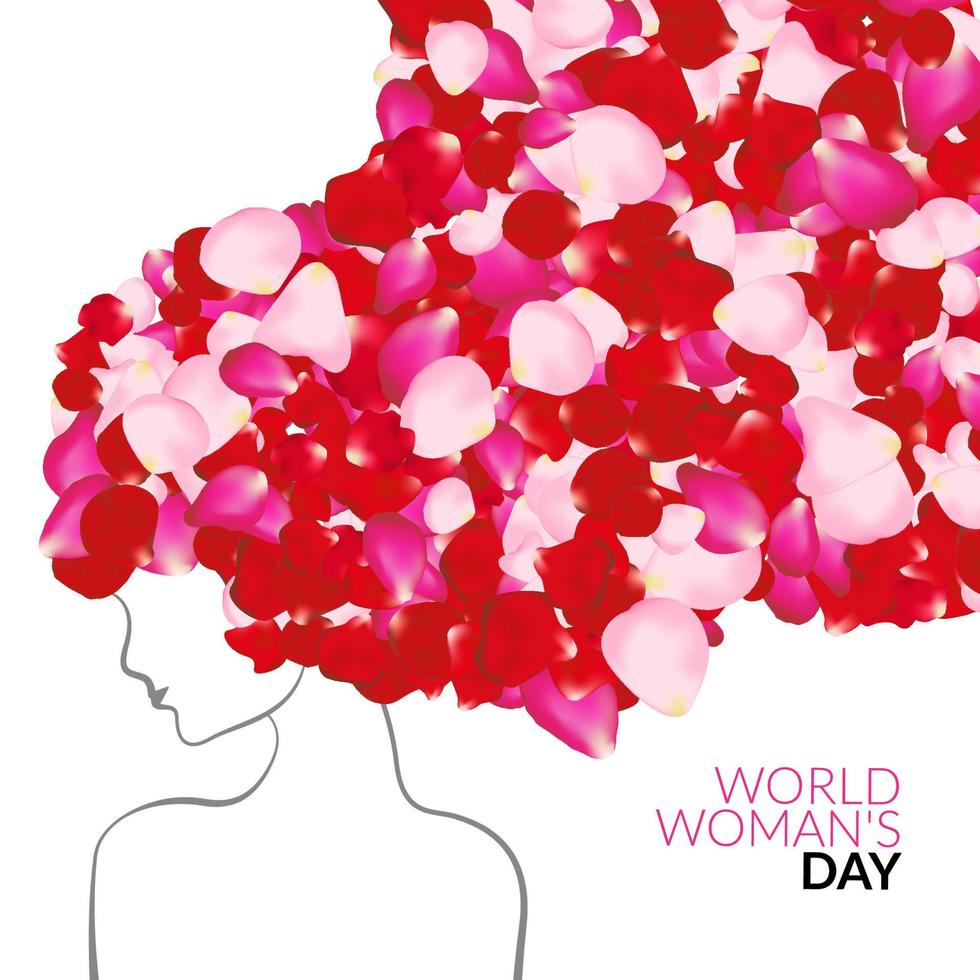 Womans day international holiday concept with rose petals instead of hair vector