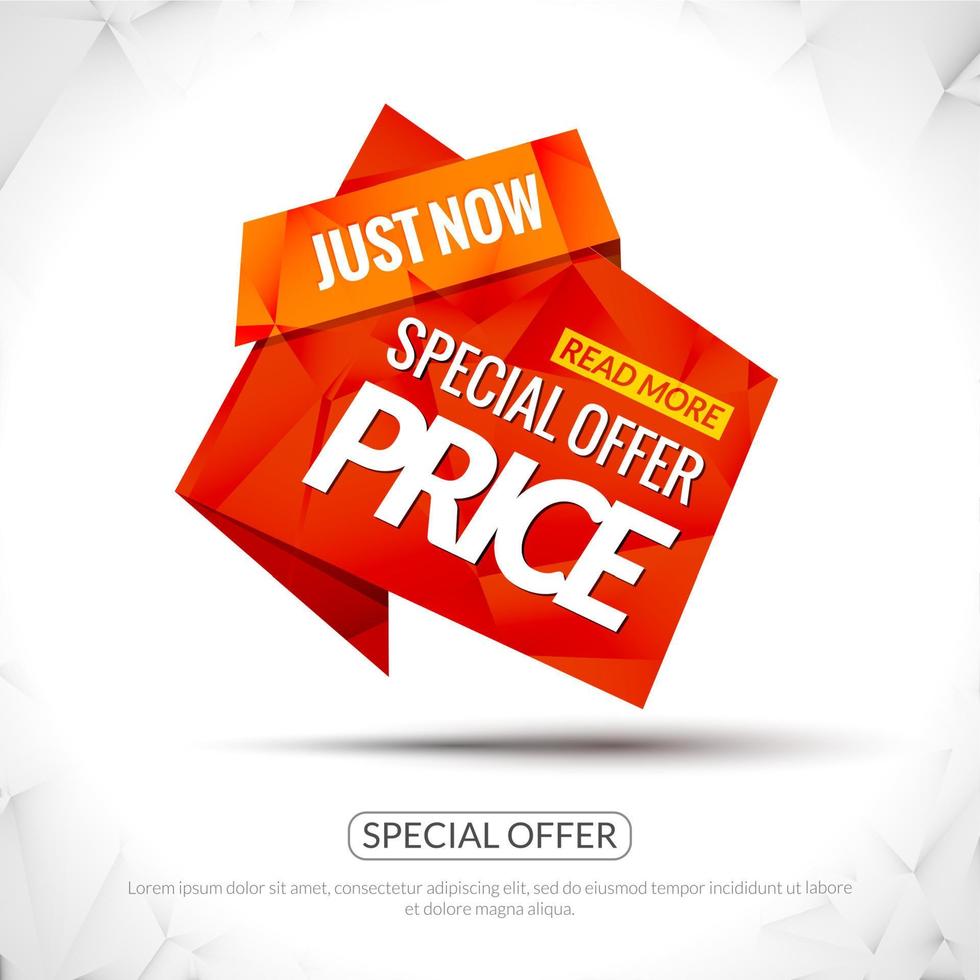 banner de estilo origami de papel de precio especial de etiqueta de venta. marketing promocional y precio de oferta especial para mercados, tiendas y comercios. diseño de triángulo moderno. vector