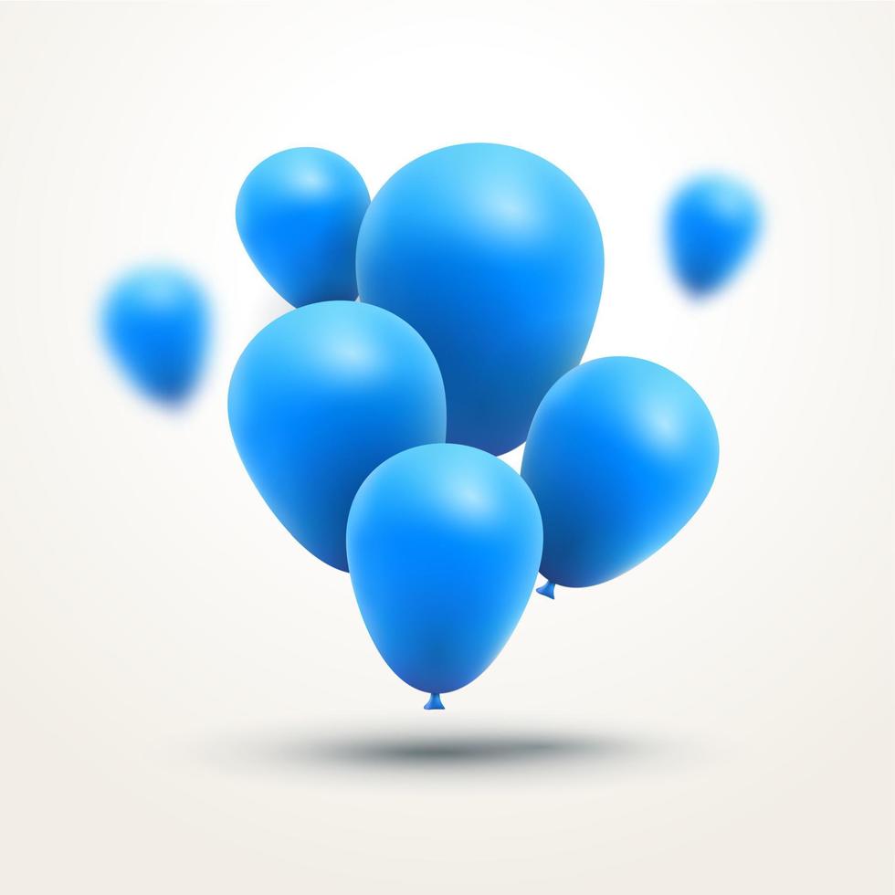 Festive blue Balloons realistic. Vector composition of bunch blue baloons