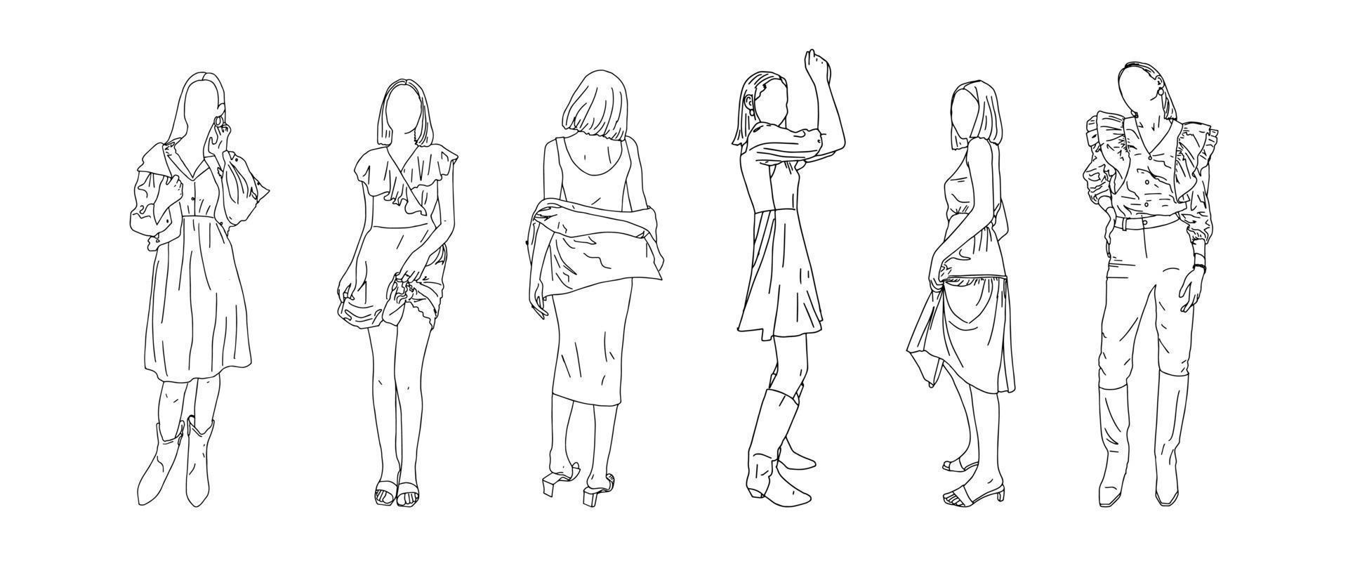 dibujadas en un estilo lineal de chicas adolescentes. ilustración vectorial vector