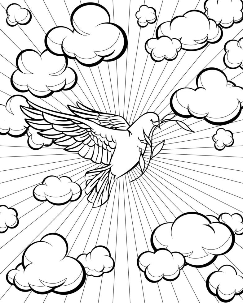 Dove in the sky coloring page. Bible story. vector