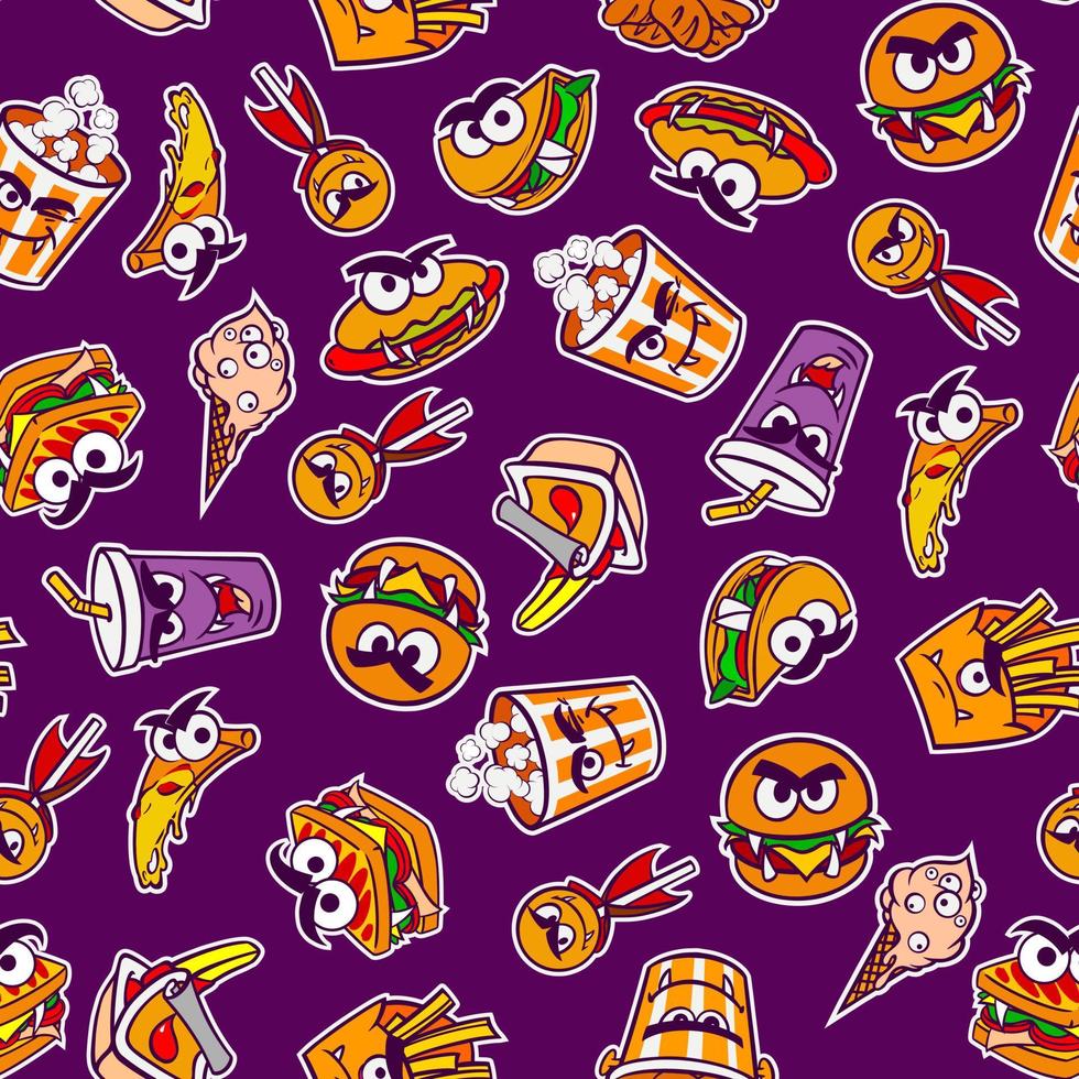 Pattern from a set of fast food for the holiday Halloween in a cartoon style. Vector illustration.
