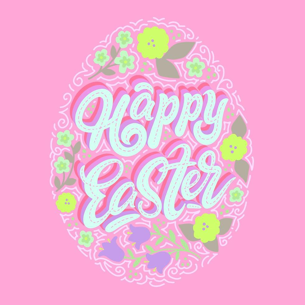 Postcard for Easter on a pink background for printing and holiday design. Vector illustration.